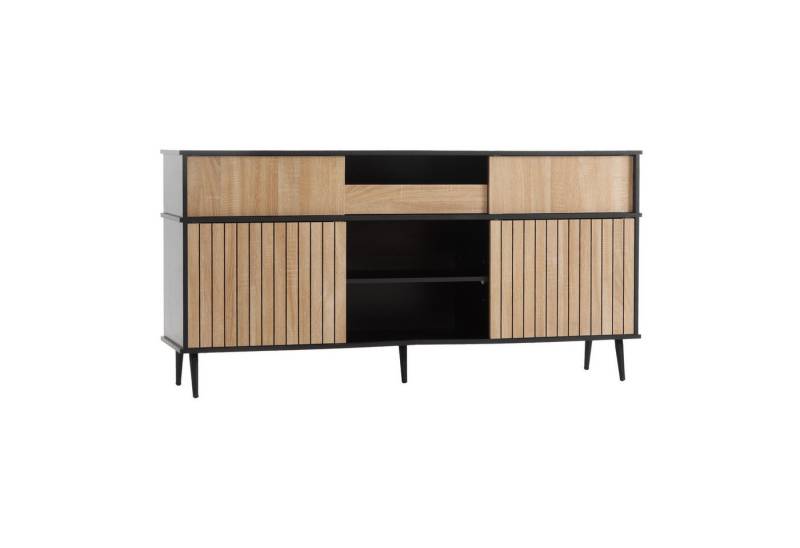 Rutaqian Kommode Sideboard 160x40x80 cm, mit 4 Schiebetüren und 1 Schublade, (1 St), Eiche kombiniert mit Schwarz von Rutaqian