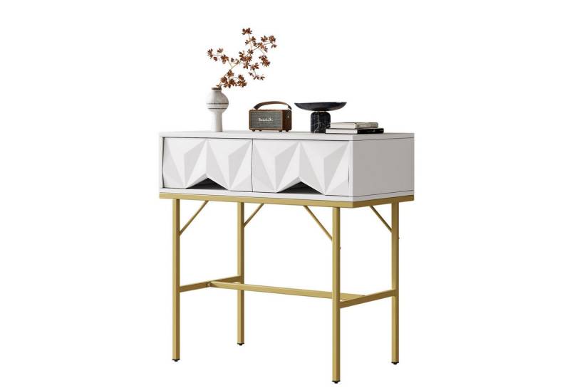 Rutaqian Konsolentisch Moderner Konsolentisch, geometrisches, dreidimensionales Schubladen (1-St., 80x40x80cm), für Eingang und Wohnzimmer (Weiß + Schwarz/goldene Beine) von Rutaqian