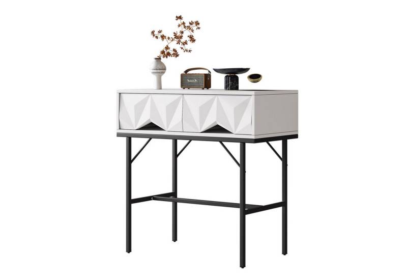 Rutaqian Konsolentisch Moderner Konsolentisch, geometrisches, dreidimensionales Schubladen (1-St., 80x40x80cm), für Eingang und Wohnzimmer (Weiß + Schwarz/goldene Beine) von Rutaqian