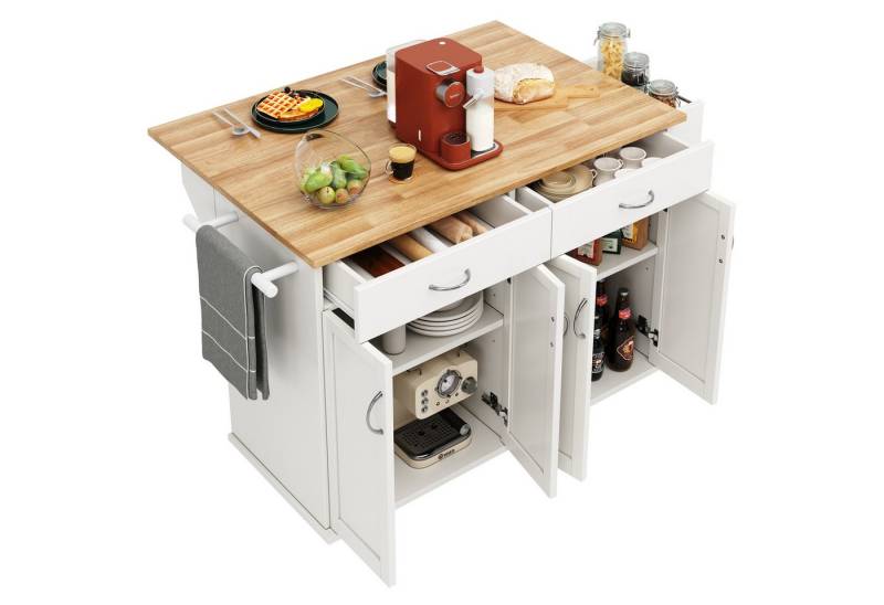 Rutaqian Kücheninsel Moderne Kücheninsel(106×50×90.5cm),Speisewagen mit Holzmaserung, Küchenschrank, Multifunktionale Esstisch mit Speicherraum, Weiß von Rutaqian