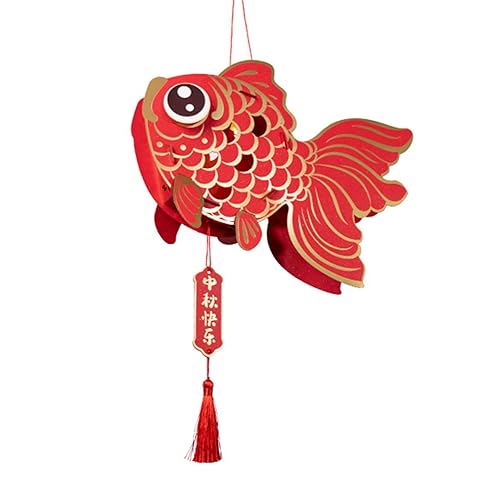 Rutaqian Neujahrslaterne Chinesischer Stil Handgemachte Papierlaternen Glücksfisch Goldfisch LED Laternen Handgemachte DIY für Kinder Erwachsene für Mitte Herbst Festival Dekoration Rot von Rutaqian