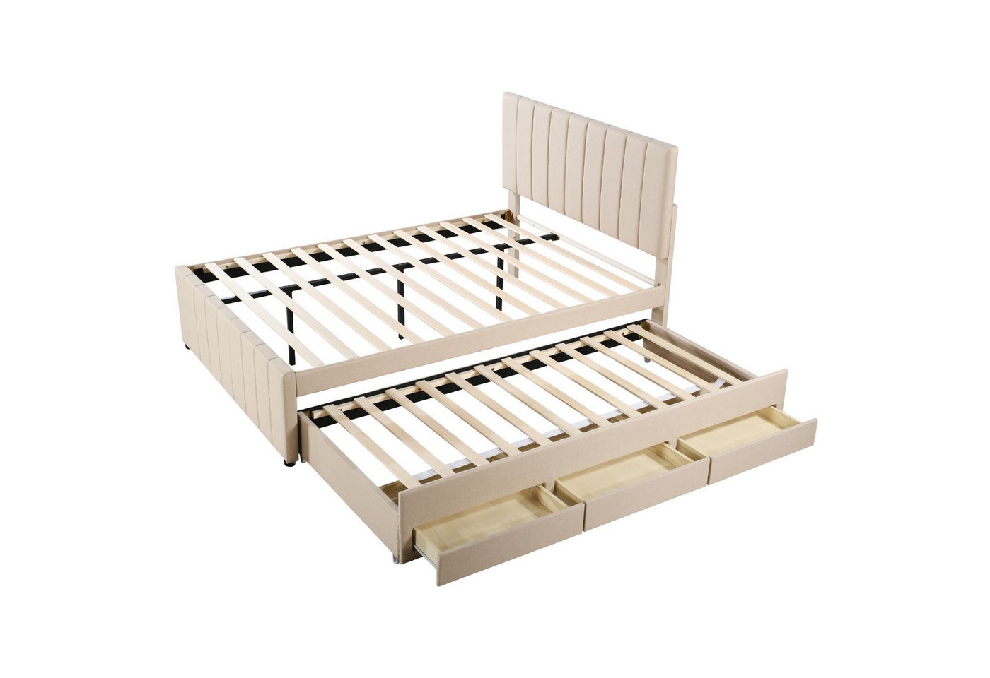 Rutaqian Polsterbett Doppelbett 140x200 cm Jugendbett mit Ausziehbett und Schubladen, (1-tlg., mit Lattenrost und Kopfteil), hautfreundliche Leinenpolsterung, Modernes Design von Rutaqian