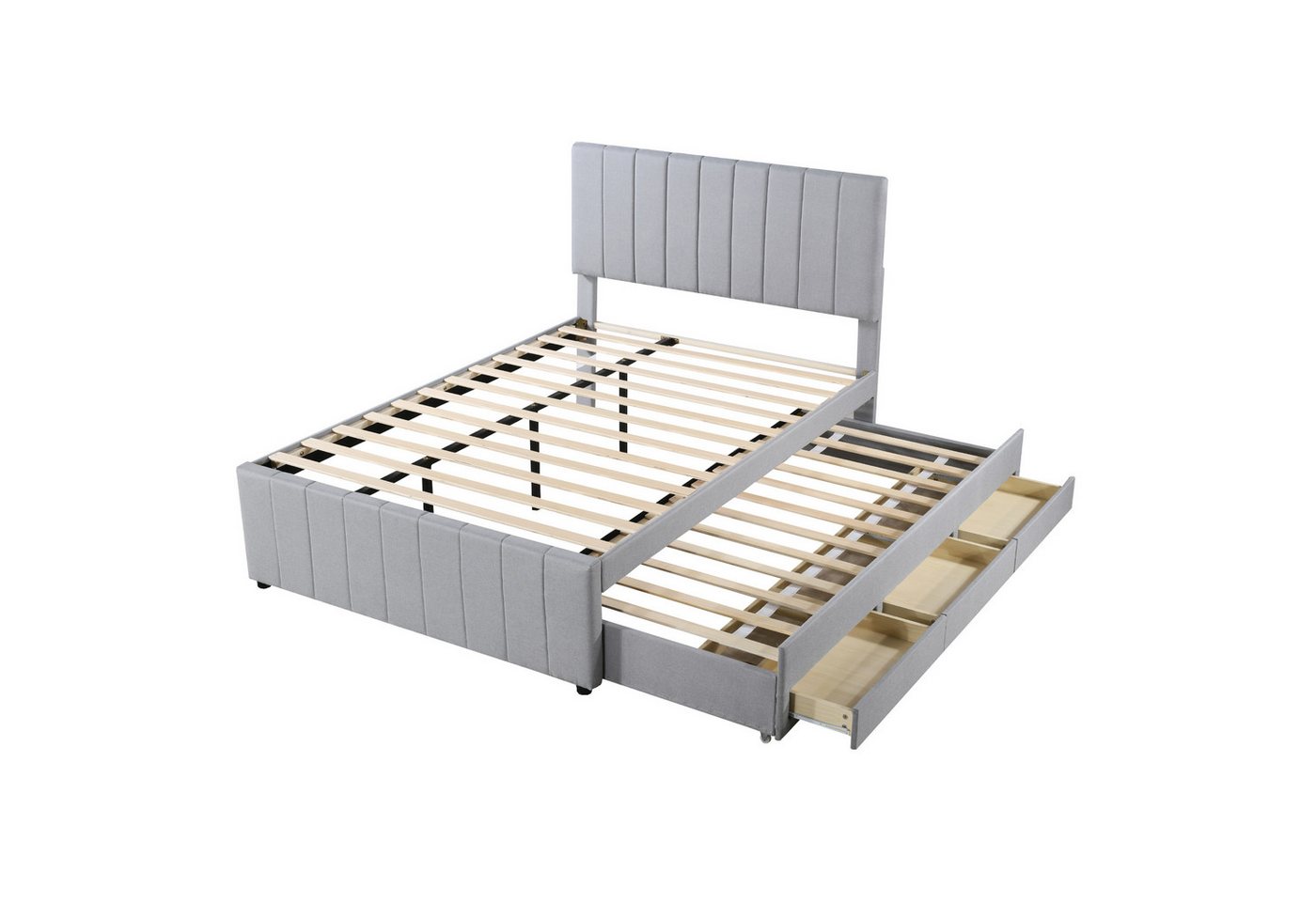 Rutaqian Polsterbett Doppelbett 140x200 cm Jugendbett mit Ausziehbett und Schubladen, (1-tlg., mit Lattenrost und Kopfteil), hautfreundliche Leinenpolsterung, Modernes Design von Rutaqian