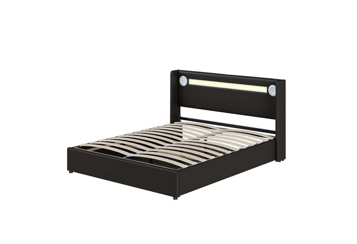 Rutaqian Polsterbett Doppelbett Stauraumbett Jugendbett Gästebett mit LED-Lichtleiste, (1-tlg., Bluetooth-Player und USB-Aufladung), Luxus-Stil, 140×200cm, modernes Design, aus PU-Leder von Rutaqian