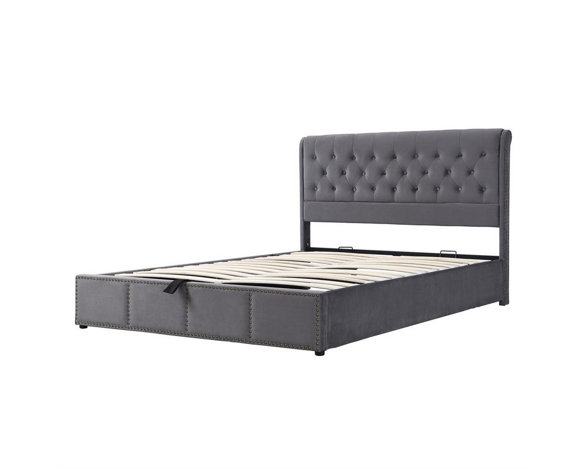 Rutaqian Polsterbett Funktionsbett von Aufbewahrung mit Hydraulikhebel, Nietenverzierung (Minimalistische Stil Polsterbett 140x190 cm, ohne Matratze) von Rutaqian