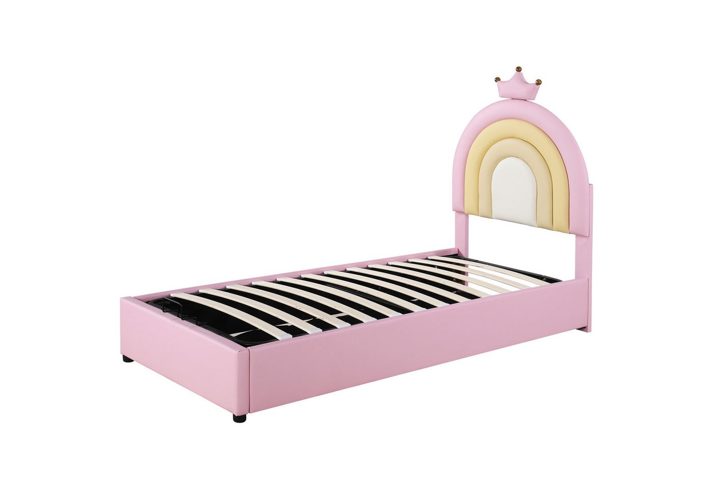 Rutaqian Polsterbett Stauraumbett Bettgestell Hydraulikbett, Jugendbett Einzelbett, (1-tlg., für Kinder, Jugendliche, 2 Farben zur Auswahl), Doppelbett, mit Lattenrost und Kopfteil, Einfache Montage von Rutaqian