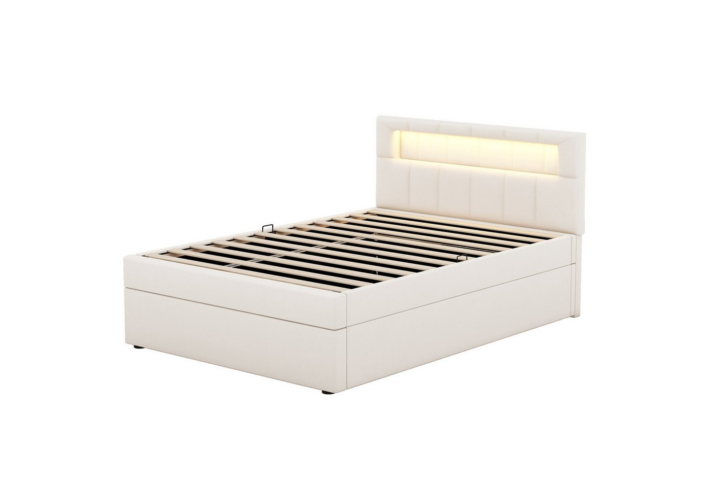 Rutaqian Polsterbett Stauraumbett Boxspringbett Flachbett, Einzelbett 90×200 cm, (1-tlg., Großer Stauraum, Verstellbares Kopfteil, Samt), Ambientelicht am Kopfende des Bettes, minimalistisches Design von Rutaqian
