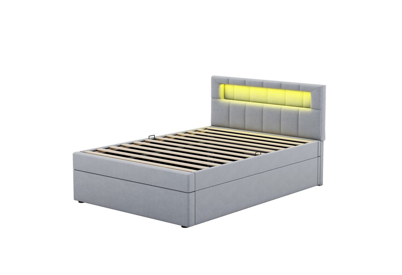 Rutaqian Polsterbett Stauraumbett Boxspringbett Flachbett, Einzelbett 90×200 cm, (1-tlg., Großer Stauraum, Verstellbares Kopfteil, Samt), Ambientelicht am Kopfende des Bettes, minimalistisches Design von Rutaqian