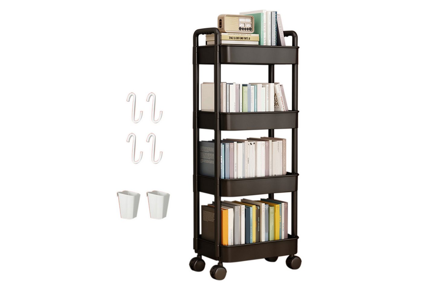 Rutaqian Rollwagen Rollwagen,Küchenwagen mit 4Ebenen,Mobiler Aufbewahrungsregal Organizer, (Mehrzweckregal, Aufbewahrungskorb,37x 25 x98.5cm), für Küche, Bad, Waschküche, Schlafzimmer, schmale Plätze, Kunststoff von Rutaqian