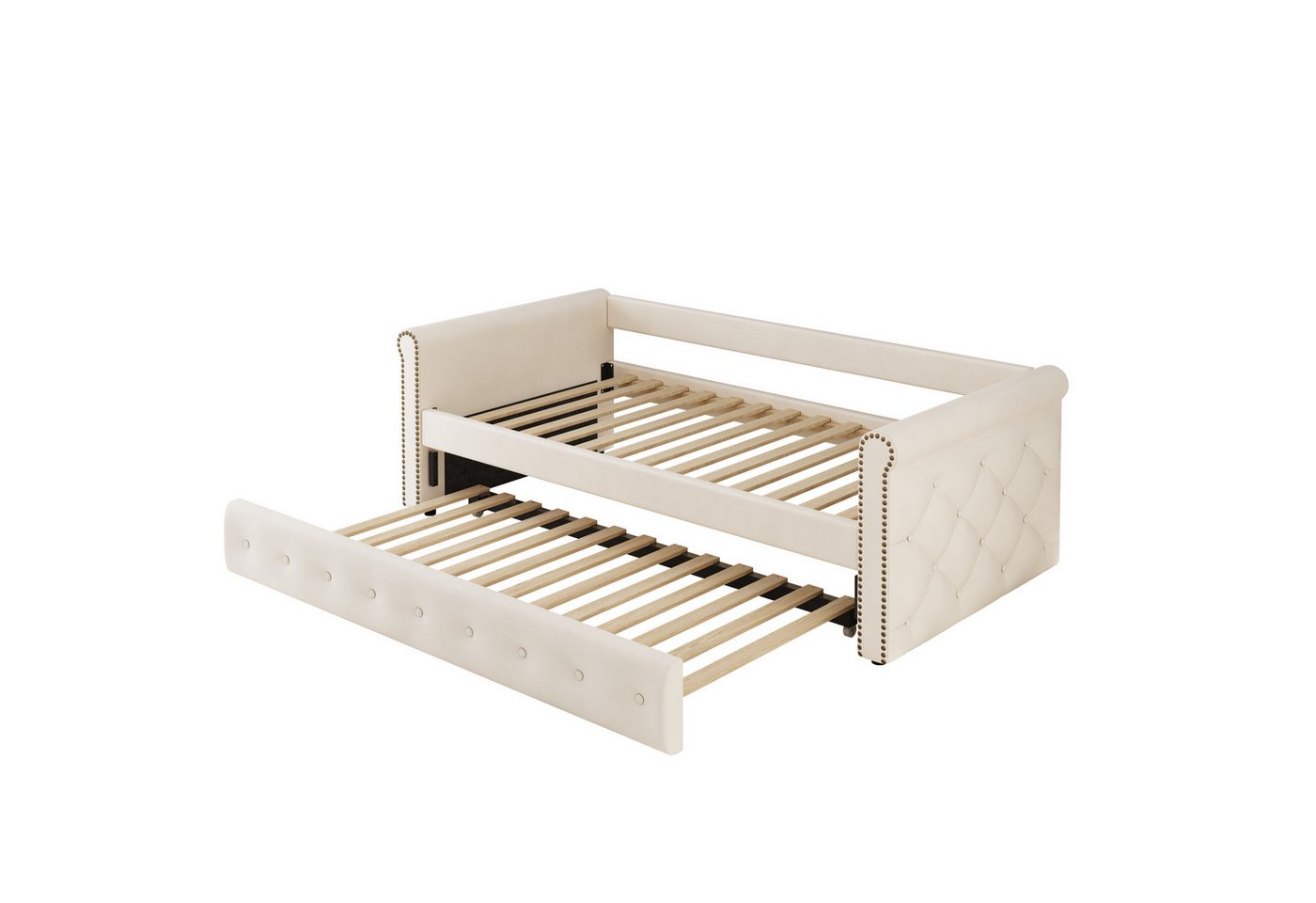 Rutaqian Schlafsofa Polsterbett Jugendbett Gästebett, Einzelbett 90x200 cm, 1 Teile, mit Ausziehbett, Luxusvilla-Stil, Samtstoff, Ohne Matratze Rutaqian Schlafsofa Polsterbett Jugendbett Gästebett, Einzelbett 90x200 cm, 1 Teile, mit Ausziehbett, Luxusvilla-Stil, Samtstoff, Ohne Matratze von Rutaqian