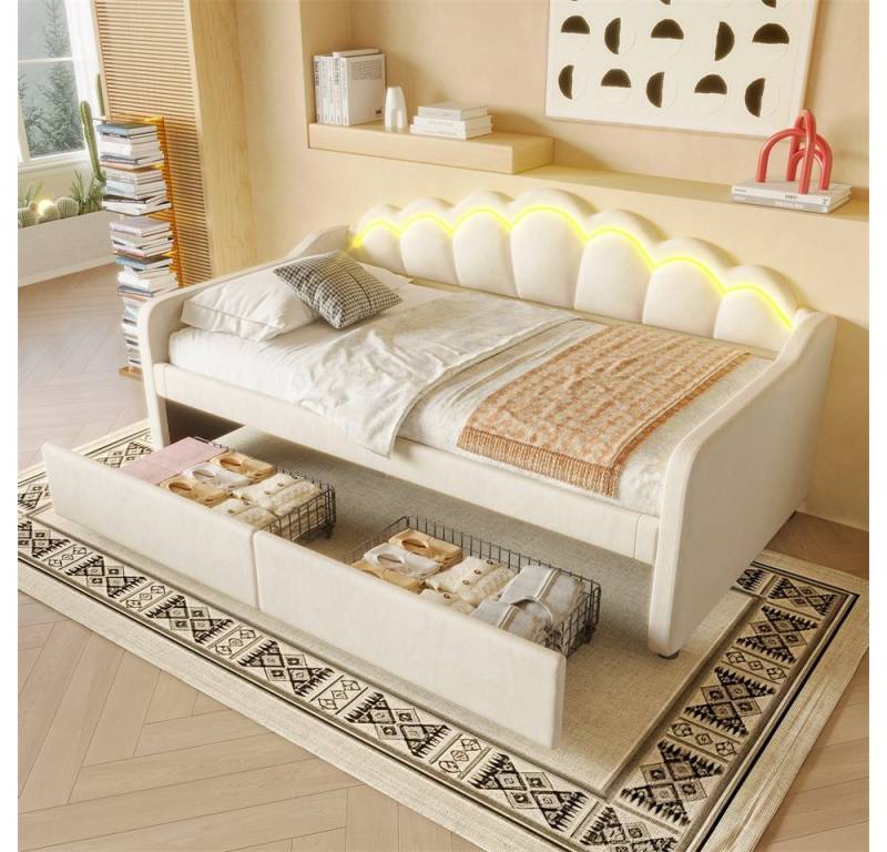 Rutaqian Schlafsofa Tagesbett mit Schubladen,LED-Streifen, Schlafsofa, Einzelbett 90x200cm, 1 Teile, (ohne Matratze) von Rutaqian