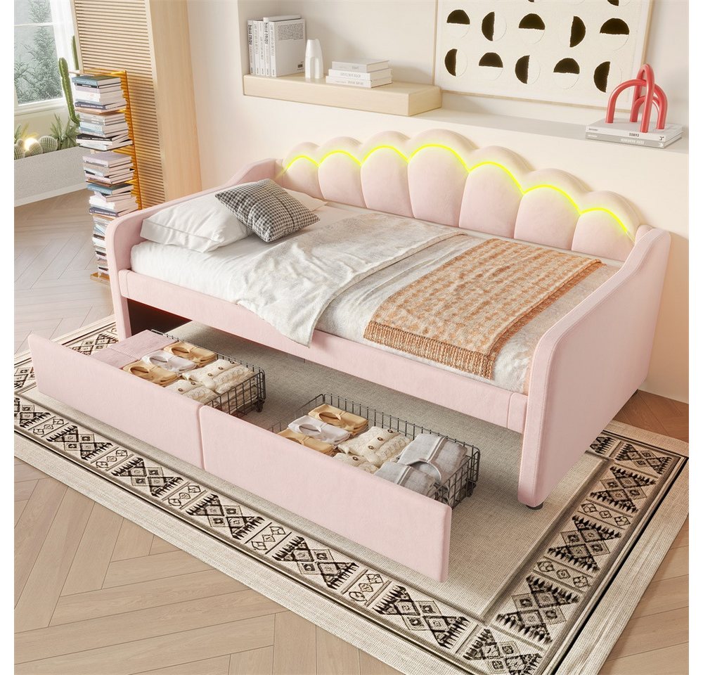Rutaqian Schlafsofa Tagesbett mit Schubladen,LED-Streifen, Schlafsofa, Einzelbett 90x200cm, 1 Teile, (ohne Matratze) von Rutaqian