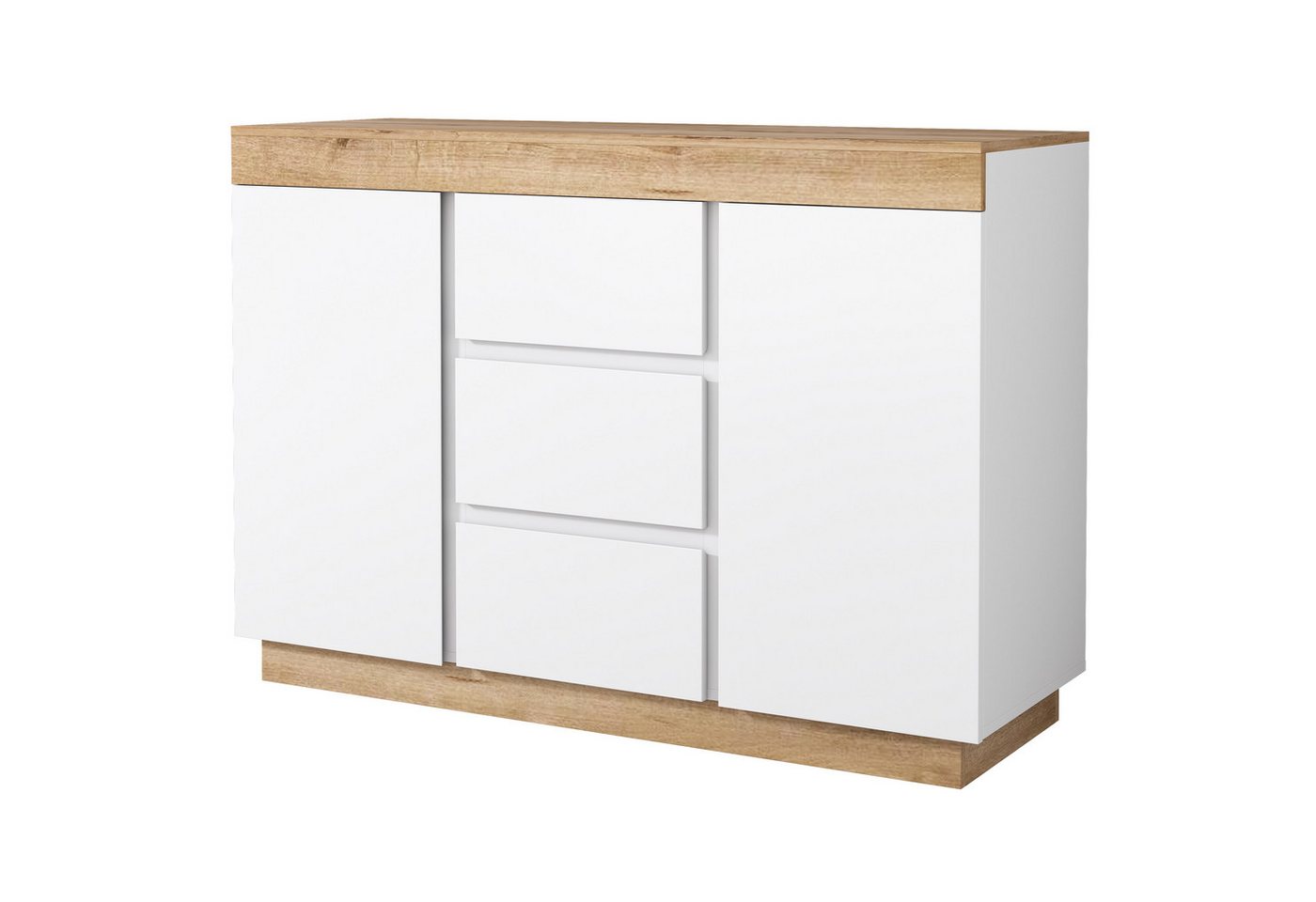 Rutaqian Schubkastenkommode Kommode mit 3 Schubladen und 2 Türen, Funktion von Aufbewahrung (Grifflose Schubladenkommode Mehrzweckschrank 120.5x40.2x82.5 cm), Schließfach für das Wohnzimmer Schlafzimmer, E1-Spanplatte von Rutaqian