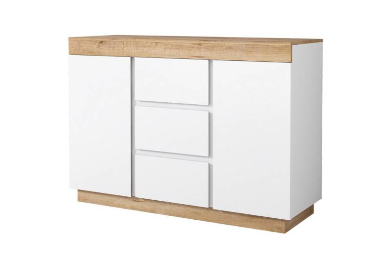 Rutaqian Schubkastenkommode Kommode mit 3 Schubladen und 2 Türen, Funktion von Aufbewahrung (Grifflose Schubladenkommode Mehrzweckschrank 120.5x40.2x82.5 cm), Schließfach für das Wohnzimmer Schlafzimmer, E1-Spanplatte von Rutaqian