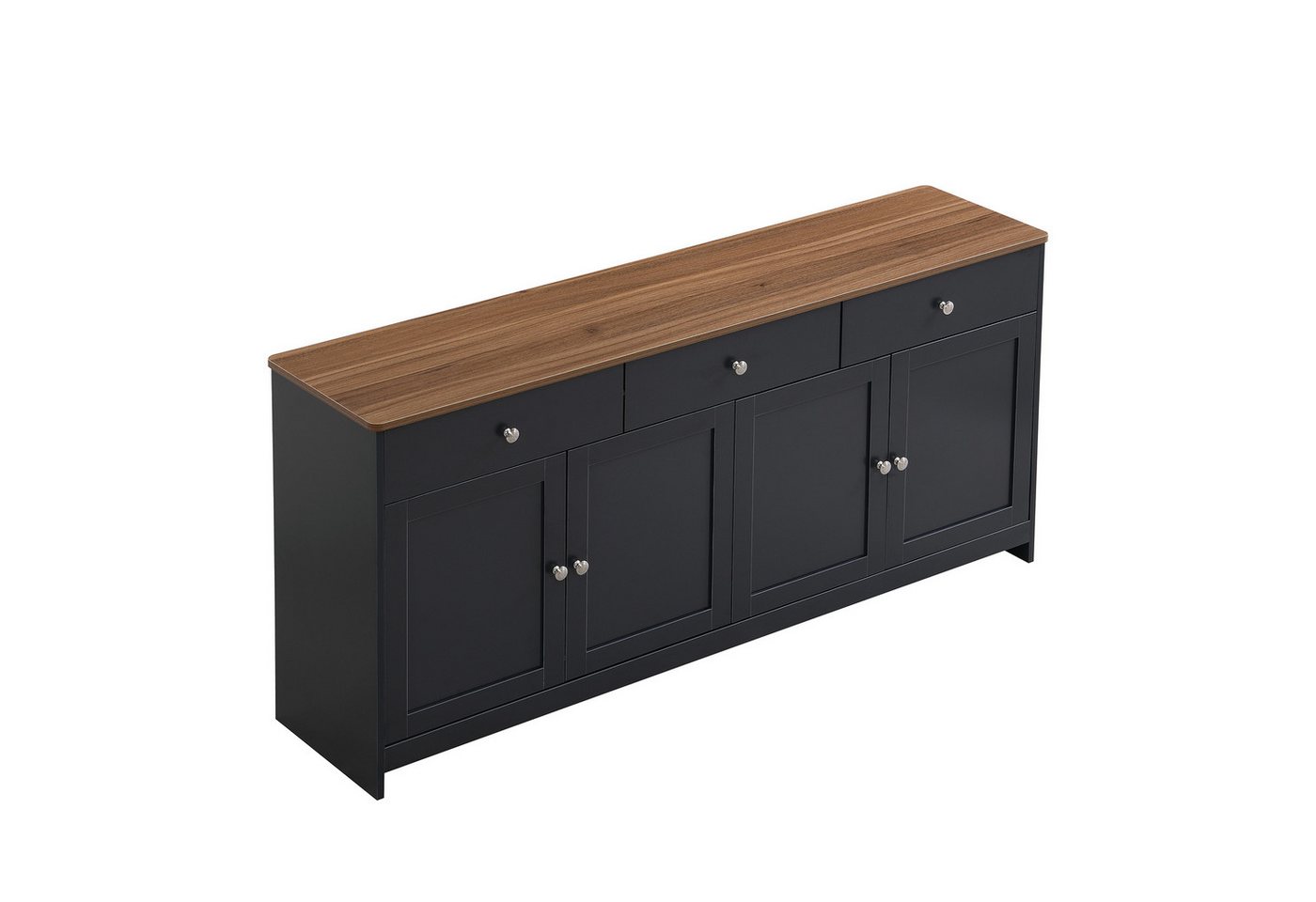 Rutaqian Schubkastenkommode Modernes Sideboard mit Holzmaserung, vier Türen, drei Schubladen (Beistellschrank mit Viel Stauraum,Kommode Küchenschrank,160x37x75 cm), Mehrzweckschrank für Flur, Esszimmer, Wohnzimmer oder Küche von Rutaqian