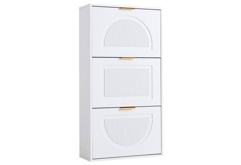 Rutaqian Schuhkipper Schmal mit 3 Klappen, Schuhschrank,Weiß,Maße:60 x 24 x 114cm von Rutaqian