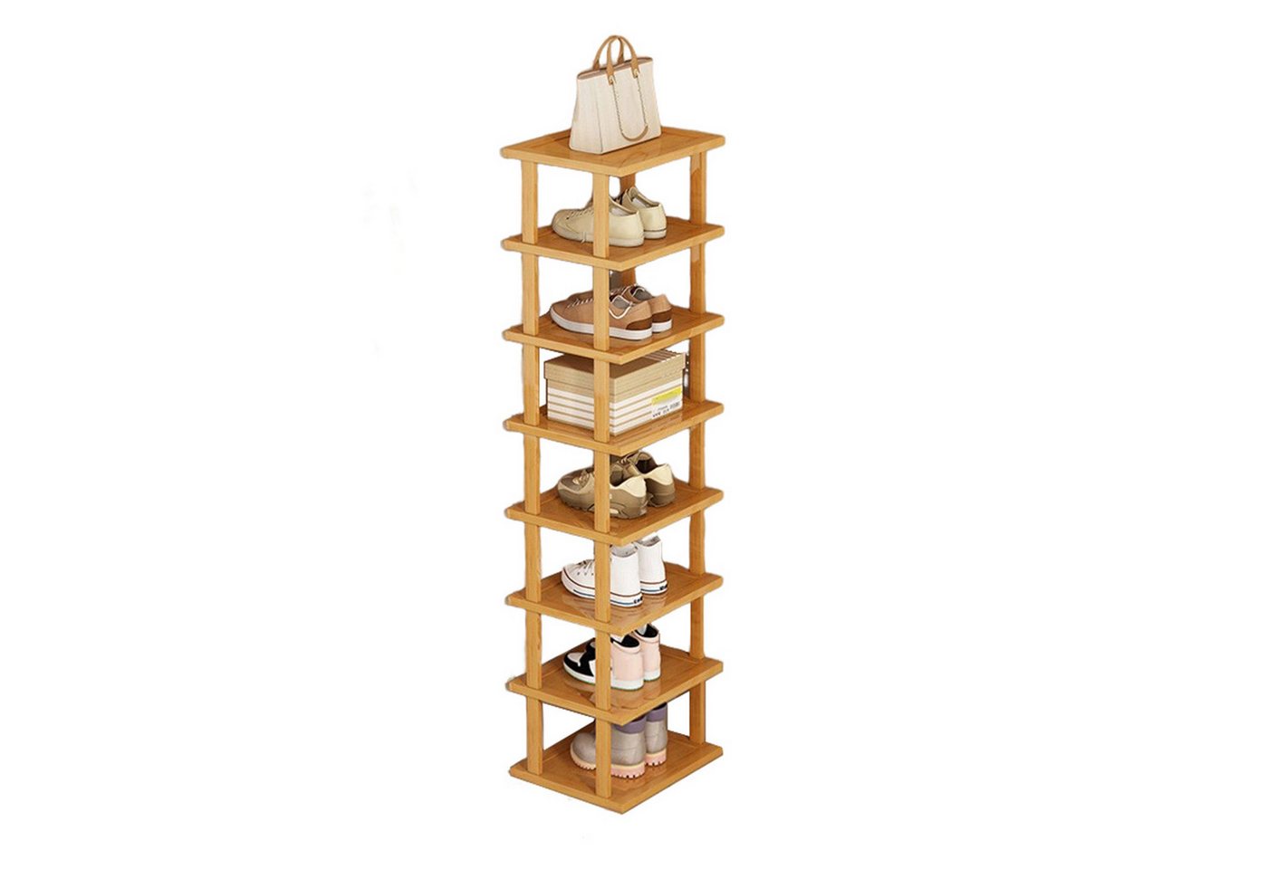 Rutaqian Schuhregal 5/7/8 Lagiges Schuhregal Schmal und Hoch Holz, Shoe Rack für Eingang, Bambus Schuhregal für Eingang, Wohnzimmer, Schlafzimmer, Platzsparend von Rutaqian