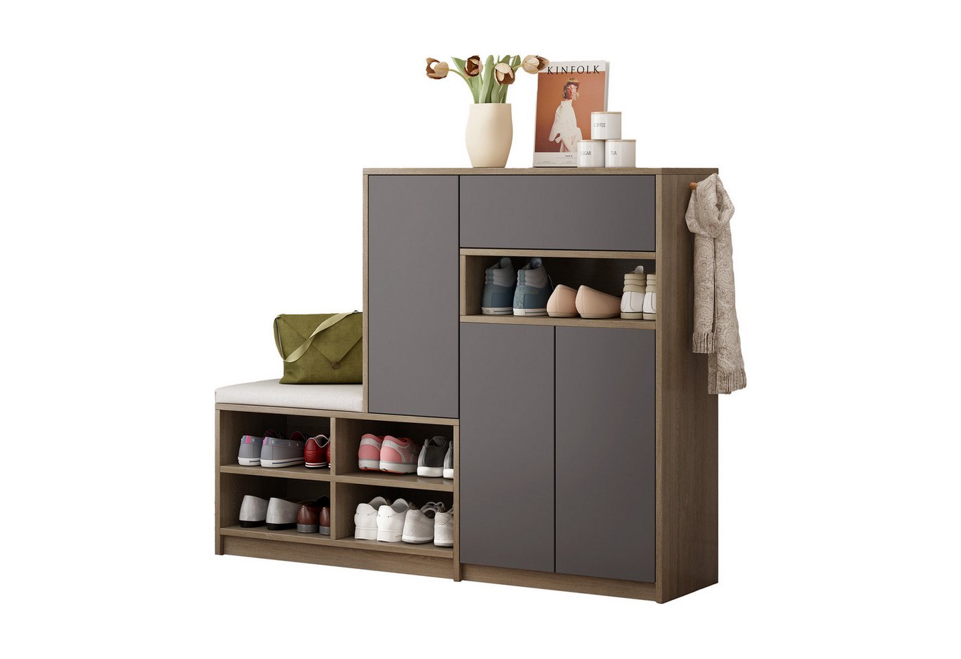 Rutaqian Schuhschrank Schuhschrank,Schuhbank, Schuhregal mit gepolstertem Sitz,140x35x110cm (1-St) OK, wir werden es Ihnen so schnell wie möglich zukommen lassen von Rutaqian