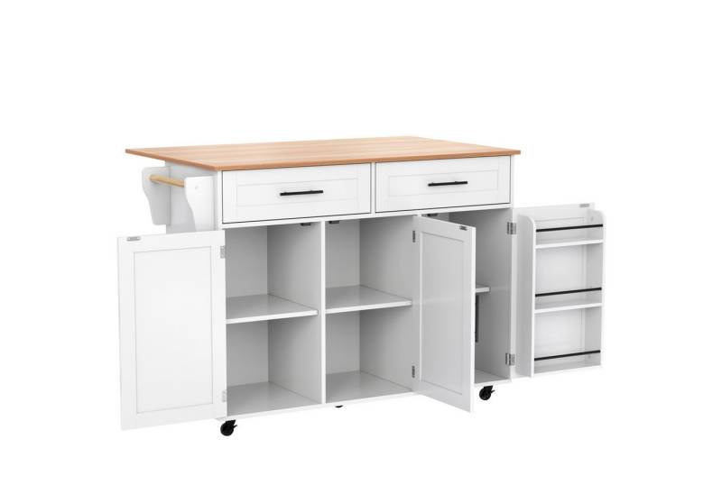 Rutaqian Sideboard Ess-Sideboard, weiße Marmorarbeitsplatte und khakigrauer Holzschrank (Ausziehbare Arbeitsplatte/Lagertürdesign/ideal für Zuhause, Sideboard,Kommode.129 x 71 x 91.5 cm) von Rutaqian
