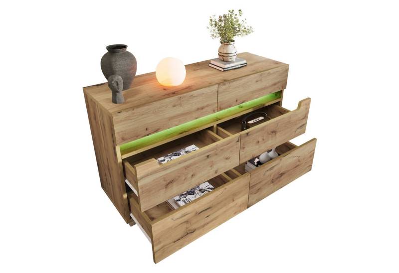 Rutaqian Sideboard Kommode, Sideboard Holz mit 6 Schubladen, LED Beleuchtung von Rutaqian