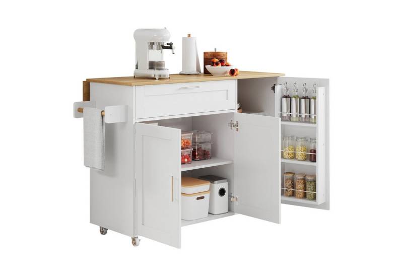 Rutaqian Sideboard Küchenschrank, Multifunktionaler Mobiler Klapptisch, Buffetschrank, (1 St., ewürzregal & Handtuchhalter – 5 Rollen), für Küche/Essen, 132.5x44(70)x90 cm von Rutaqian