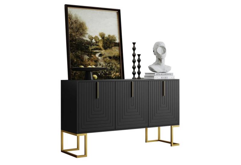 Rutaqian Sideboard Moderne Sideboard U-förmigen Schranktüren und 3-türiges Kommode (Mehrzweckschrank Anrichte für Wohnzimmer mit verstellbaren Regalen), für Esszimmer, Wohnzimmer oder Küche 138 x 40 x 80.5 cm von Rutaqian