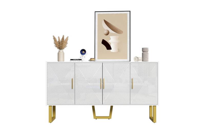 Rutaqian Sideboard Moderner, Luxuriöser Sideboard mit 4-Türen, Höhenverstellbare Regale (Kommode Hochglänzenden Strukturierten Türen und Goldenen Griffen, 150x40x82 cm) von Rutaqian