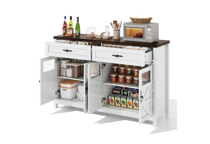 Rutaqian Sideboard Sideboard mit Stauraum, 140cm Buffet mit 4 Türen,2 großen Schubladen (1 St), Esszimmer-Sideboard Kaffeebar im zeitgenössischen Stil, weiß von Rutaqian