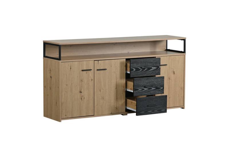 Rutaqian Sideboard Sideboard mit Türen und Schubladen Kommode Küchenschrank, (1 St., mit Metallgriffe für Schlafzimmer & Wohnräume & Büro 150×35×75.9 cm), Mehrzweckschrank, Aufbewahrungsschrank Highboard von Rutaqian