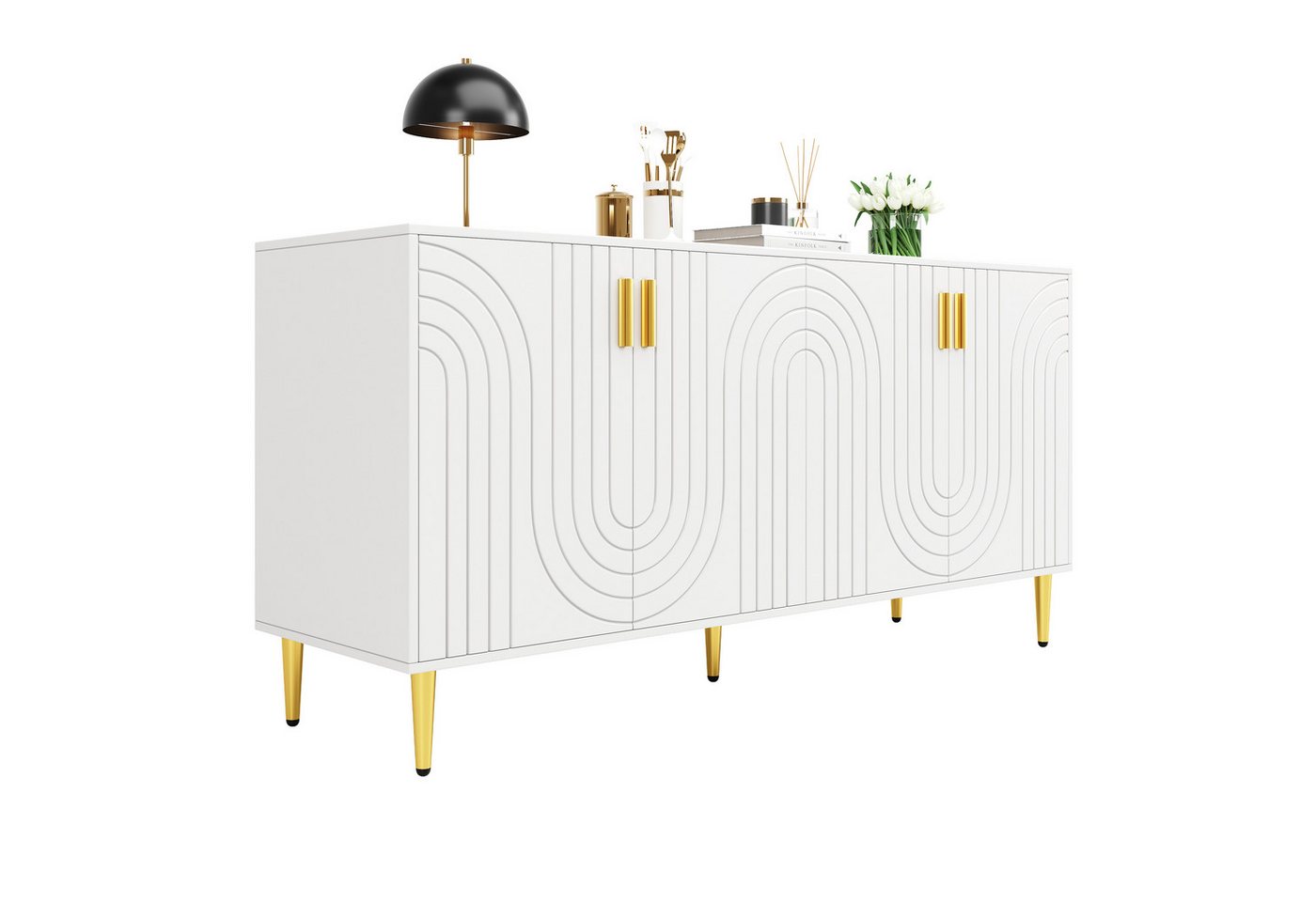 Rutaqian Sideboard Sideboard mit goldenen Griffen und Füßen, 152 x 40 x 75cm (1 St), einzigartigem Wellendesign , das einen eleganten Essbereich schafft von Rutaqian