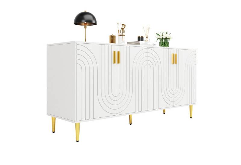 Rutaqian Sideboard Sideboard mit goldenen Griffen und Füßen, 152 x 40 x 75cm (1 St), einzigartigem Wellendesign , das einen eleganten Essbereich schafft von Rutaqian