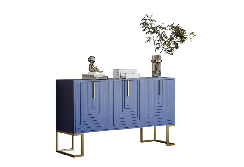 Rutaqian Sideboard aufbewahrungsschrank Anrichte 140×80cm, mit verstellbaren Regalen, (1, 1 St., mit 6 Fächern, 3-Türen), U-förmigen Türen und Metallgriffen, Sockel, modern Stil von Rutaqian
