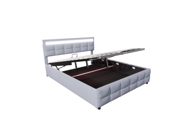 Rutaqian Stauraumbett Polsterbett 180×200 cm, mit LED-Leuchten, Lattenrost, hydraulisches Doppelbett, Samtstoff, modernes Design, Ohne Matratze von Rutaqian