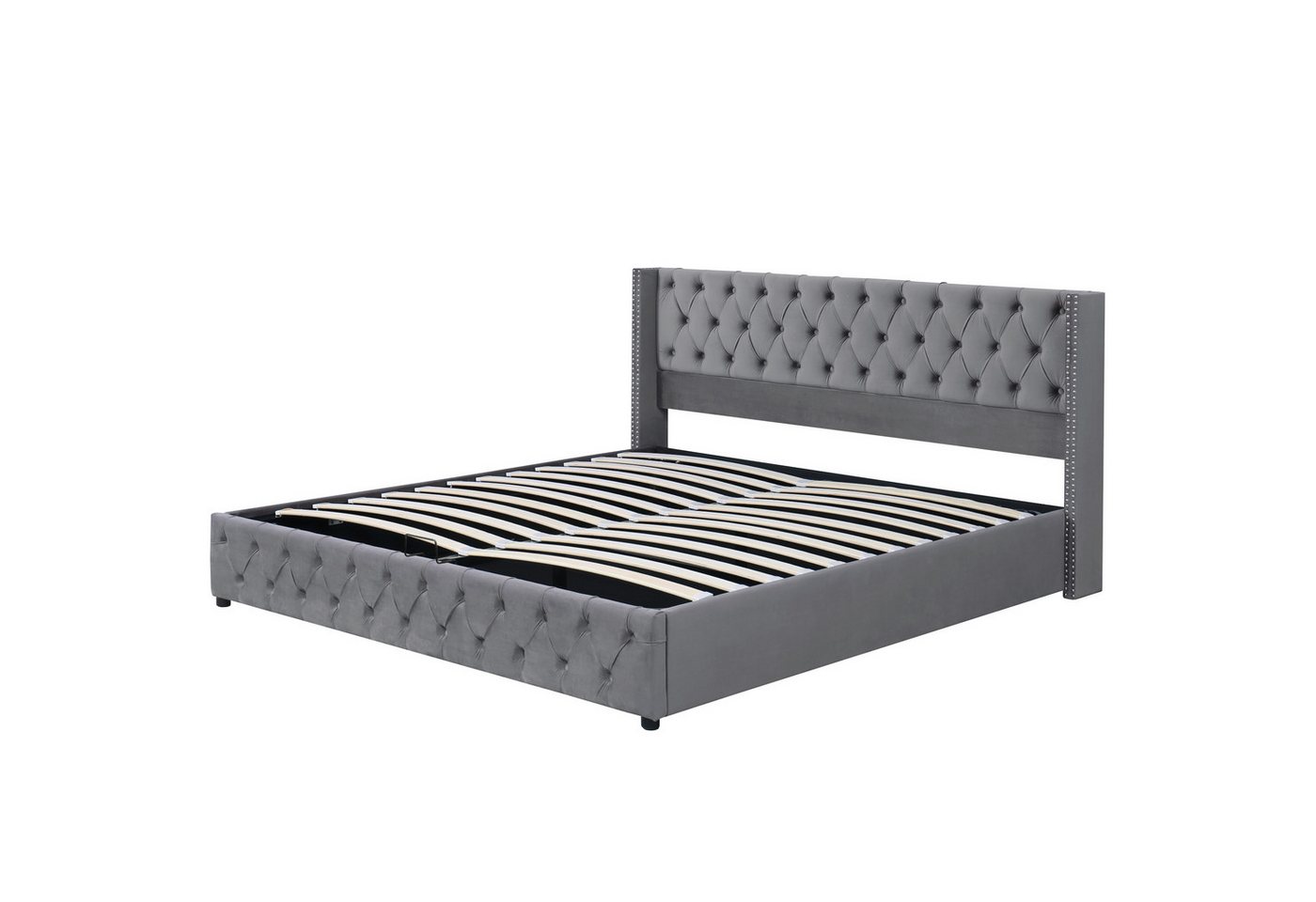 Rutaqian Stauraumbett Polsterbett Doppelbett 180×200 cm, Hydraulisches Funktionsbett, (1-tlg), Bettunterseite ist mit schmutzabweisenden schwarzen Vliesstoff von Rutaqian