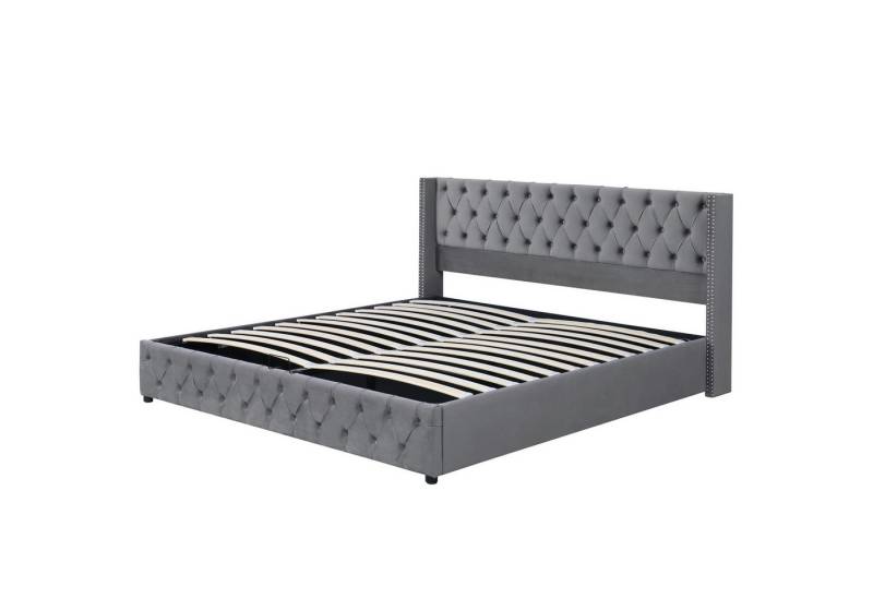 Rutaqian Stauraumbett Polsterbett Doppelbett 180×200 cm, Hydraulisches Funktionsbett, (1-tlg), Bettunterseite ist mit schmutzabweisenden schwarzen Vliesstoff von Rutaqian