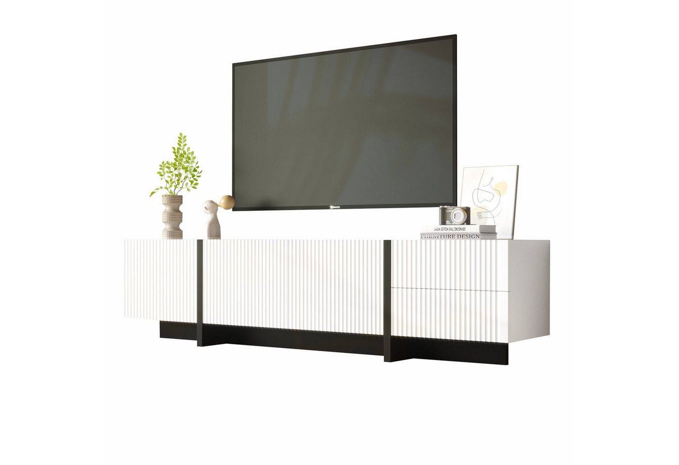 Rutaqian TV-Schrank 190 cm TV-Schrank, 3 Türen, 2 Schubladen von Rutaqian