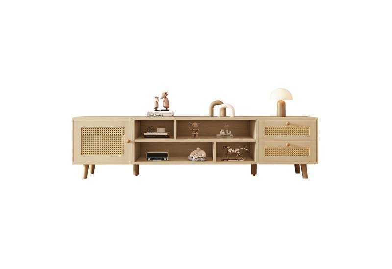 Rutaqian TV-Schrank Holzfarbenes Rattan-TV-Schrank für 70-Zoll-Fernseher - Kabelmanagement (Fernsehschrank mit 1 Türen, 4 Fächer und 2 Schublade, 160x39x40 cm, TV-Konsolentisch,Unterschrank,Unterschrank für Wohnzimmer,TV-Lowboards) Rutaqian TV-Schrank Holzfarbenes Rattan-TV-Schrank für 70-Zoll-Fernseher - Kabelmanagement (Fernsehschrank mit 1 Türen, 4 Fächer und 2 Schublade, 160x39x40 cm, TV-Konsolentisch,Unterschrank,Unterschrank für Wohnzimmer,TV-Lowboards) von Rutaqian