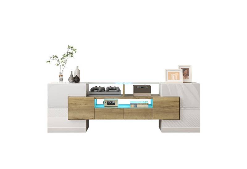 Rutaqian TV-Schrank Stilvoller TV-Schrank mit 6 Türen, 2 Schubladen und 3 Fächern (Modernes Design Fernsehschrank mit LED-Beleuchtung, Wohnzimmermöbel Elegante Glasoberfläche,145x30x51 cm) von Rutaqian