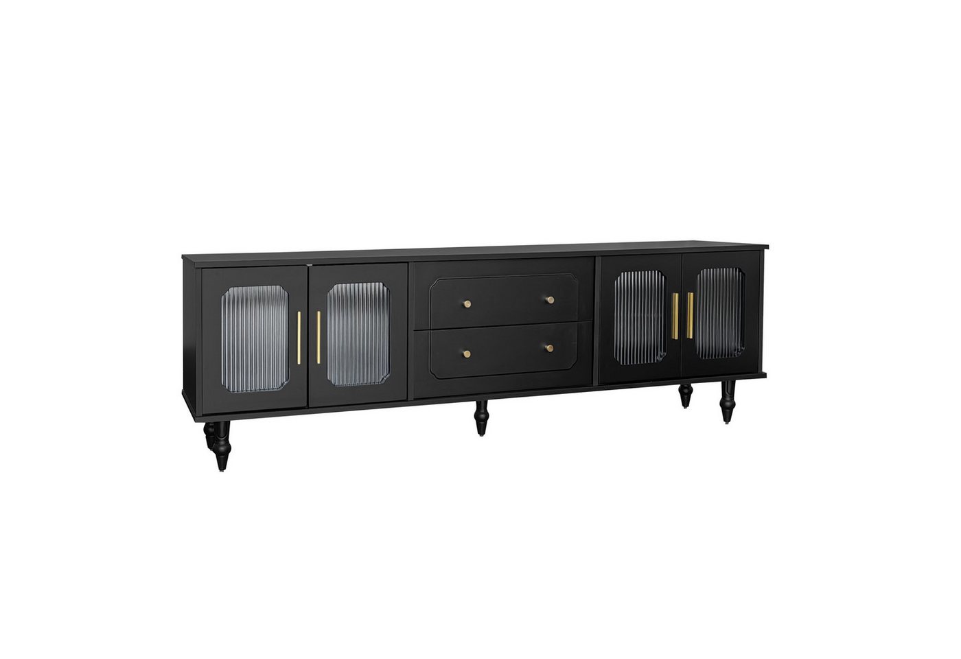 Rutaqian TV-Schrank TV-Schrank Mit Rattantür und Metallbeinen,175 x 38 x 55,5cm (TV-Regal mit 4 Türen und 2 Schubladen,goldene Griffe) geeignet für Wohnzimmer Esszimmer und Schlafzimmer von Rutaqian