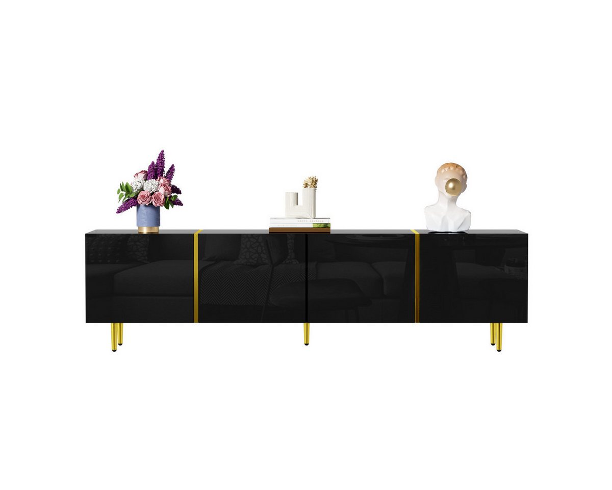 Rutaqian TV-Schrank TV-Schrank mit 4 Türen, modern und schlicht, Hochglanz, 170x35x46cm (1-St) in Weiß/Schwarz-Gold-Farbkombination von Rutaqian