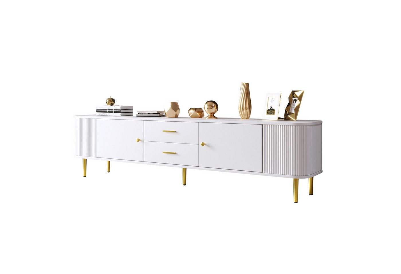 Rutaqian TV-Schrank Wohnzimmer TV-Schrank mit Schubladen, geschwungenen Ecken, 170*34*45cm (1-St) TV-Schrank mit gewellten Seiten,goldenen Griffen und Beinen von Rutaqian