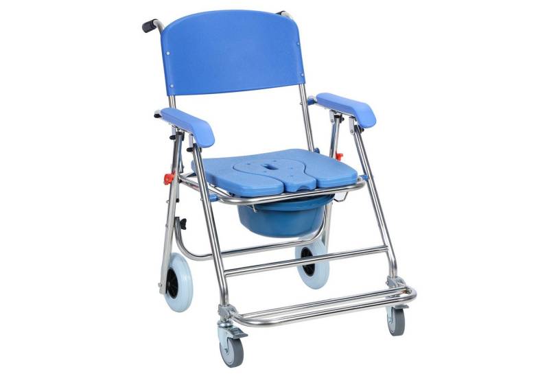 Rutaqian Toilettensitzerhöhung Faltbarer Dusch-Toilettenstuhl 3-in-1 mit Verstellbarer Rückenlehne, 92 cm, Toiletten-Stuhl mit Rollen,Standfeste Nachtstuhl bis 136KG von Rutaqian