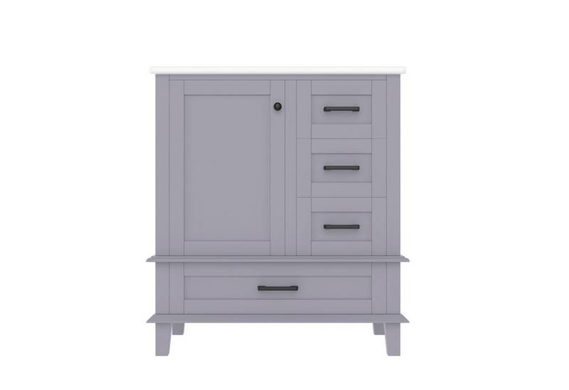 Rutaqian Waschbeckenschrank 76x46x83,5cm Bodenstehender Badezimmerschrank mit Waschbecken drei geräuschlose Schubladen, integriertes Keramikwaschbecken, Grau von Rutaqian