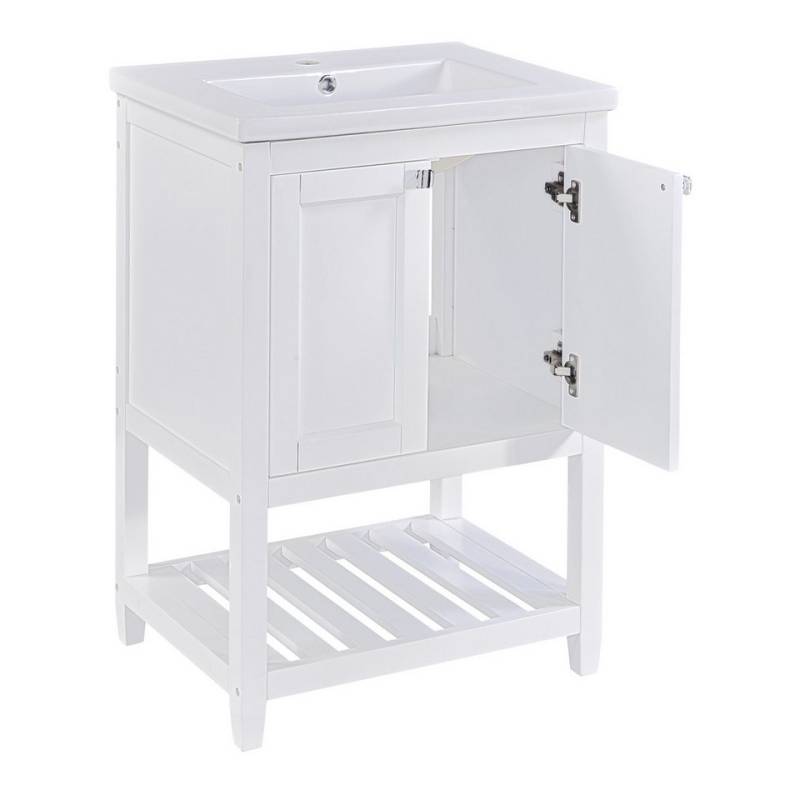 Rutaqian Waschtisch Waschtisch Badmöbel Waschtischunterschrank Einzel Badezimmerschrank (1-St), Badschrank mit Unterschrank 60cm mit Keramik-Waschbecken, 61×46×90 cm von Rutaqian