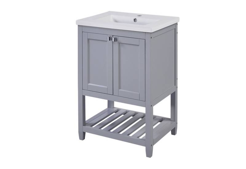 Rutaqian Waschtisch Waschtisch Badmöbel Waschtischunterschrank Einzel Badezimmerschrank (1-St), Badschrank mit Unterschrank 60cm mit Keramik-Waschbecken, 61×46×90 cm von Rutaqian