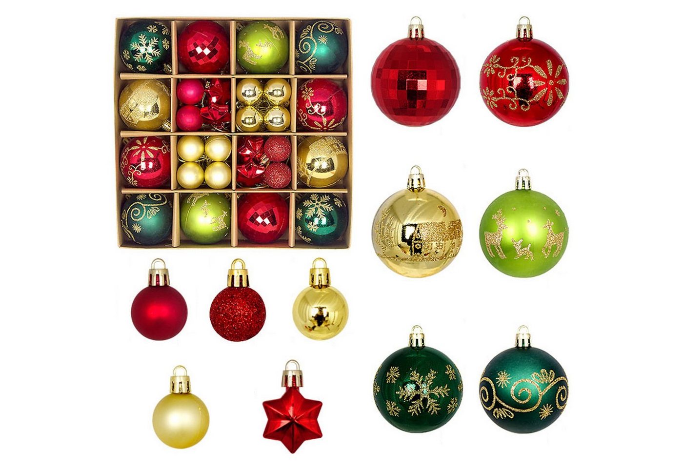 Rutaqian Weihnachtsbaumkugel Weihnachtskugeln, 44 Stück/Set 3-6cm Rot-Weiß-Weihnachtsball-Ornament, Weihnachtskugel Set aus Plastik Farbkugel Geschenkbox von Rutaqian