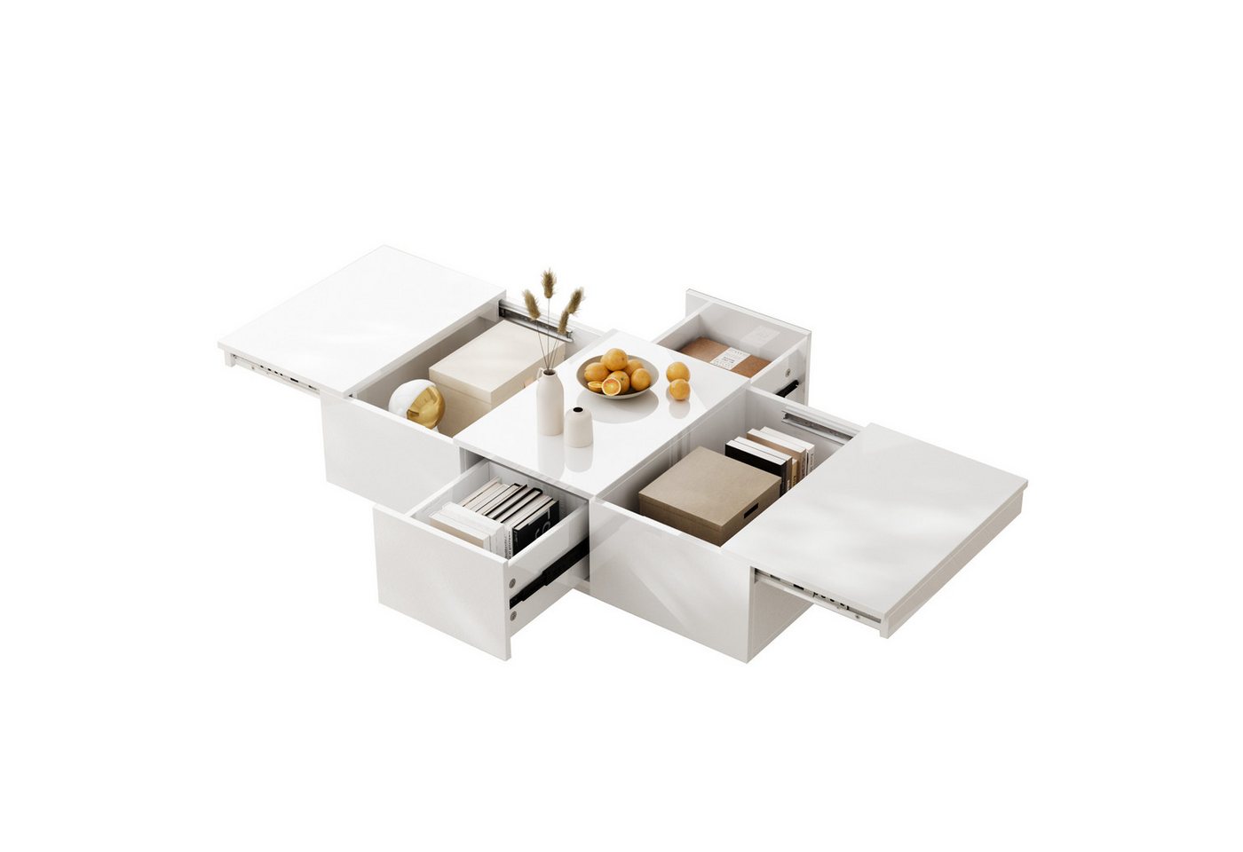 Rutaqian Wohnzimmertisch Couchtisch, Hochglanz-Wohnzimmertisch,Push-Pull-Aufbewahrungsstruktur (1-St), doppelseitigen Schubladen,100x50x31cm von Rutaqian