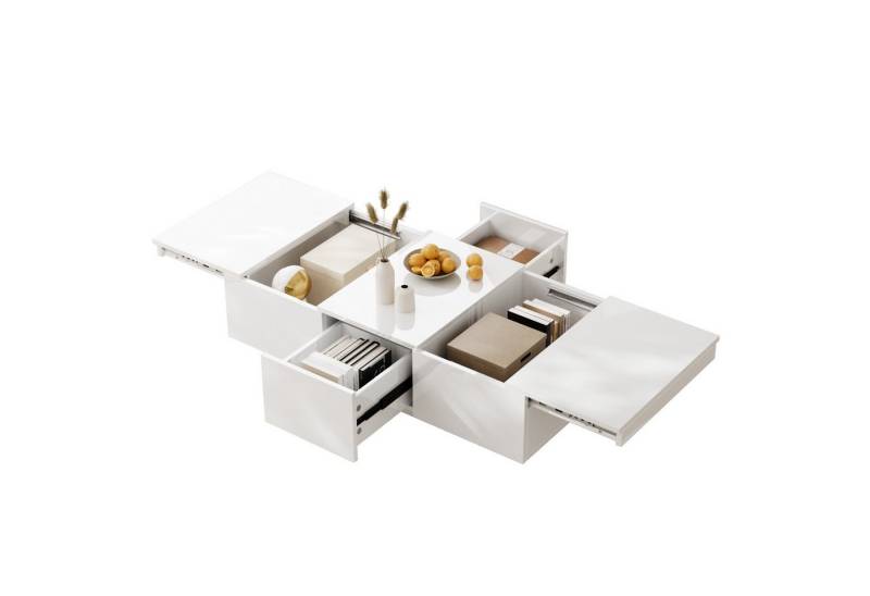 Rutaqian Wohnzimmertisch Couchtisch, Hochglanz-Wohnzimmertisch,Push-Pull-Aufbewahrungsstruktur (1-St), doppelseitigen Schubladen,100x50x31cm von Rutaqian