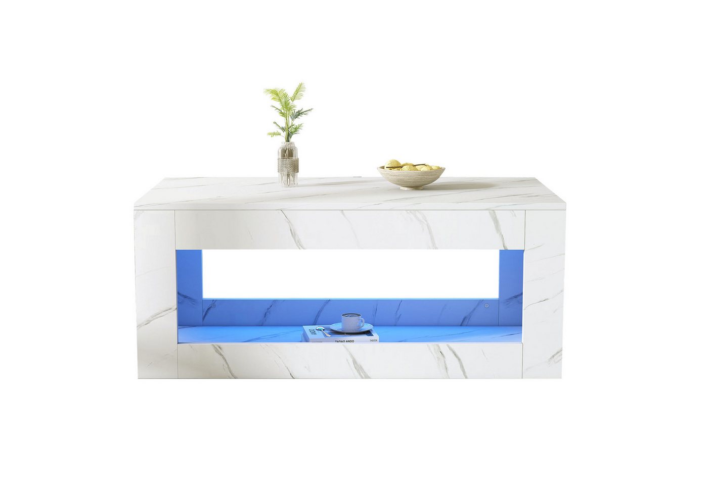 Rutaqian Wohnzimmertisch Moderner LED-Couchtisch, Couchtisch für Wohnzimmer, Sofatisch (Wohnzimmertisch,Hochglanz-Couchtisch mit Fernbedienung), großer Couchtisch mit Marmordruck,100*50*50cm von Rutaqian