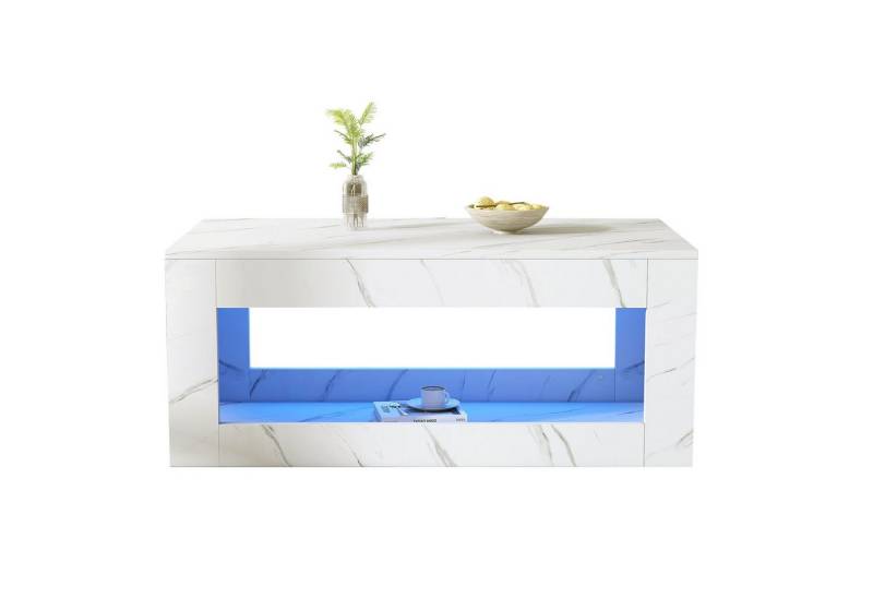 Rutaqian Wohnzimmertisch Moderner LED-Couchtisch, Couchtisch für Wohnzimmer, Sofatisch (Wohnzimmertisch,Hochglanz-Couchtisch mit Fernbedienung), großer Couchtisch mit Marmordruck,100*50*50cm von Rutaqian